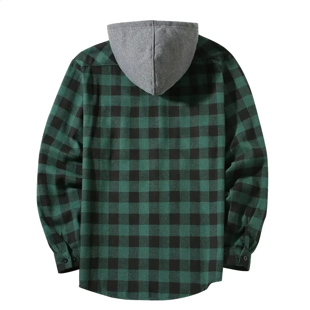 Mens Flannel Shirt Jacket Casual Button Down Hoodie, Long Sleeve