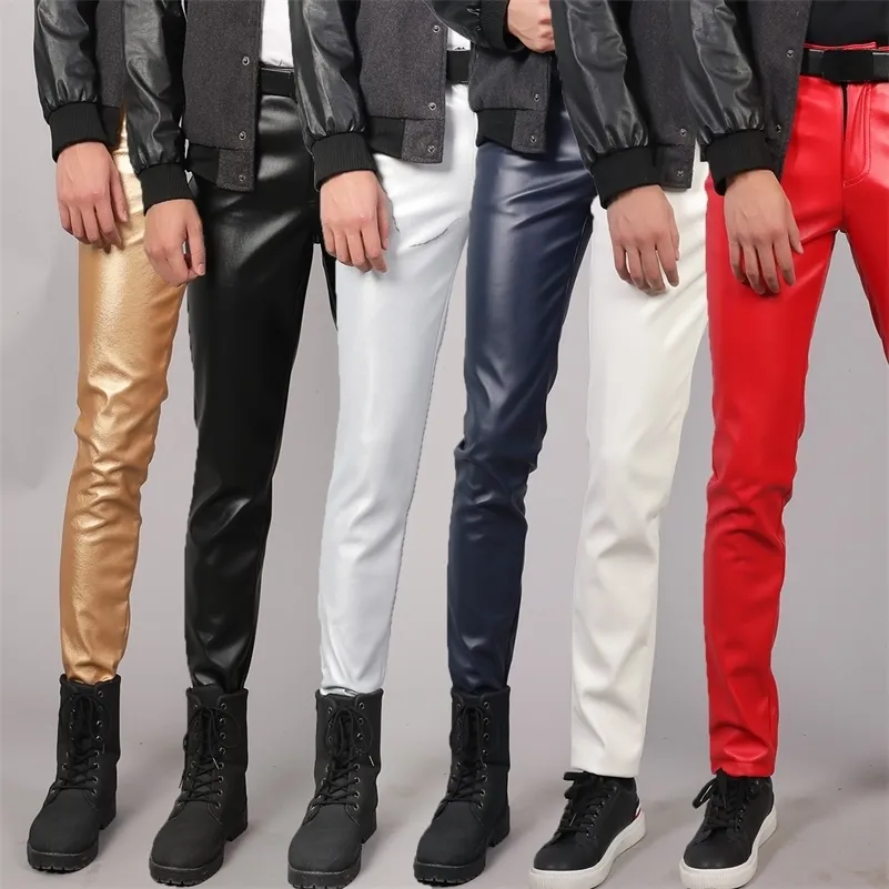 Mens Jeggings Plus Size Faux Leather Joggers With Solver Gold Finish And Stretchy PU Material Black White Red Or Black Hip Hop Style Y240812 From Leemostore 29.21 DHgate.Com