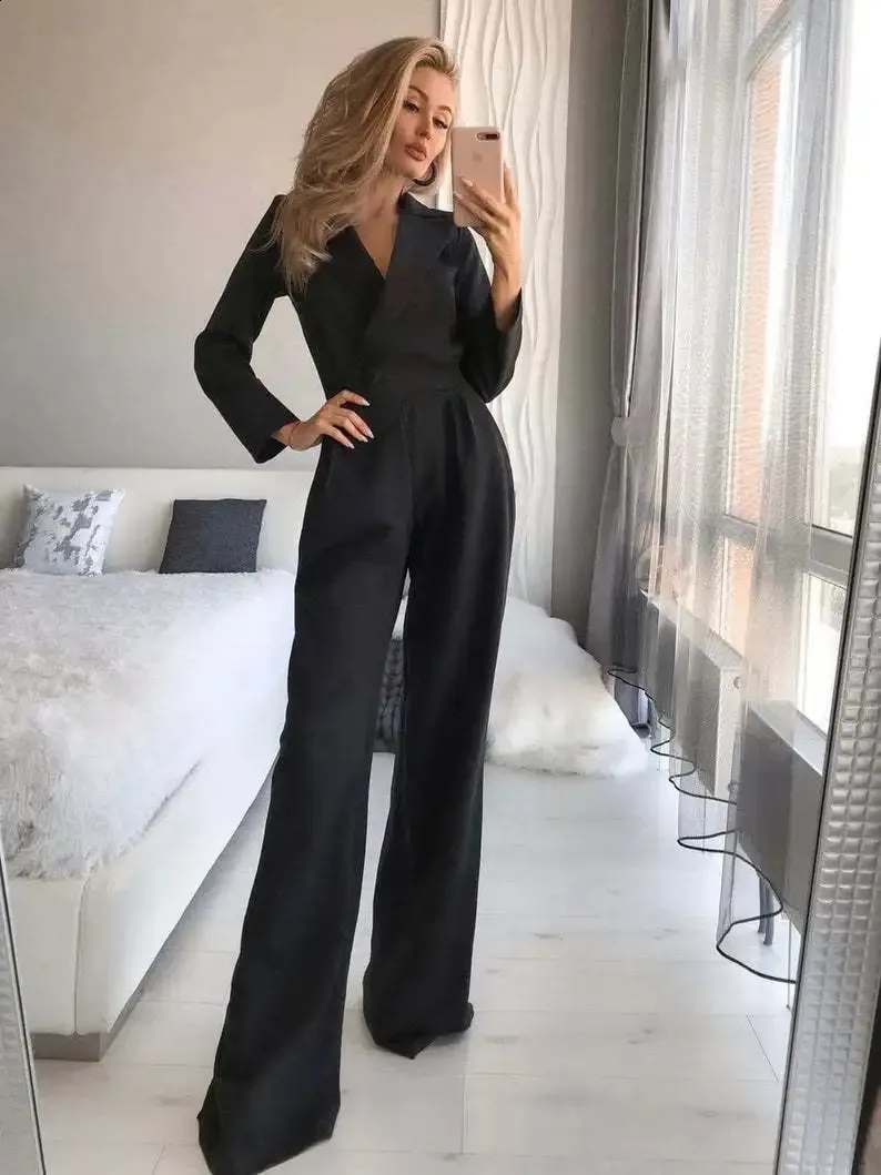 Elegant Solid Color V-Neck white jumpsuit for Women - Perfect for Formal  Office Wear and Casual Occasions