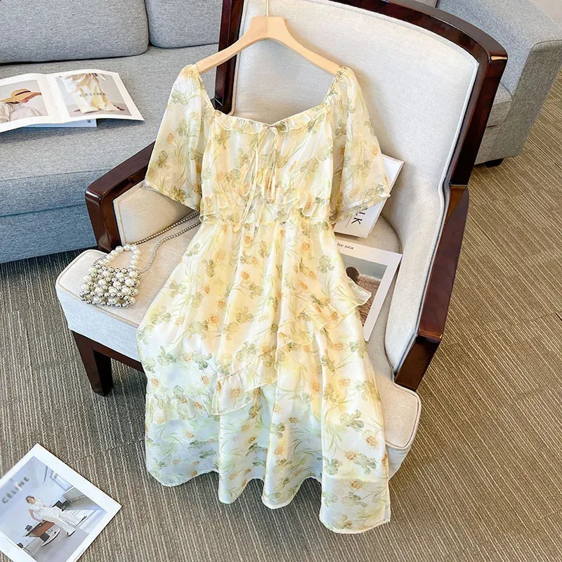 summer wedding guest dress a line Front Slit Irregular Short-sleeved loose Dress Dress C1147 – YLISTYLE main image 0