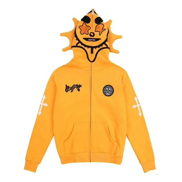 Men's Glo Gang Full Zip Hoodie Loose Fit Polyester Skull Pattern
