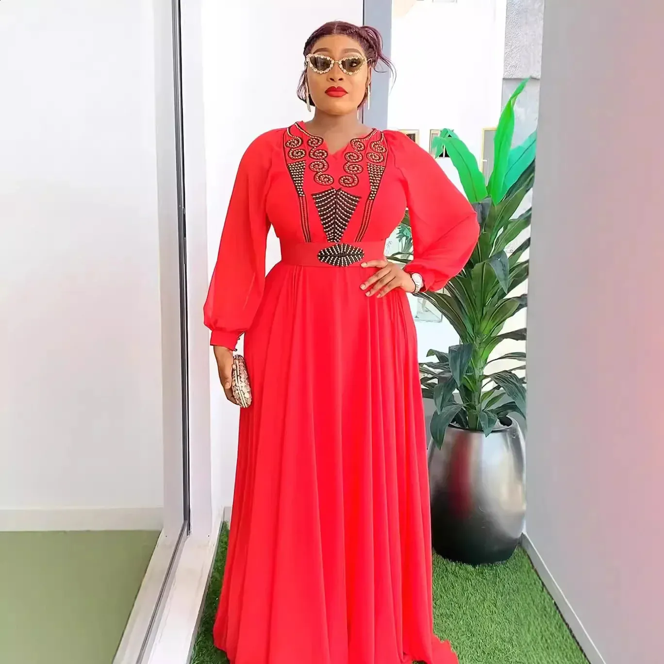 Elegant Chiffon Kaftan Dress for Women - Plus Size Evening Party Trendy Plus Size Clothing (240812)