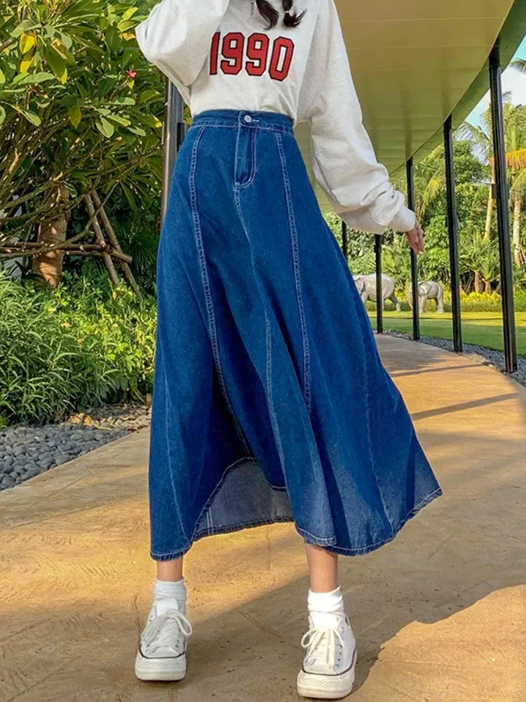 A-line plus size long denim skirts hot sale