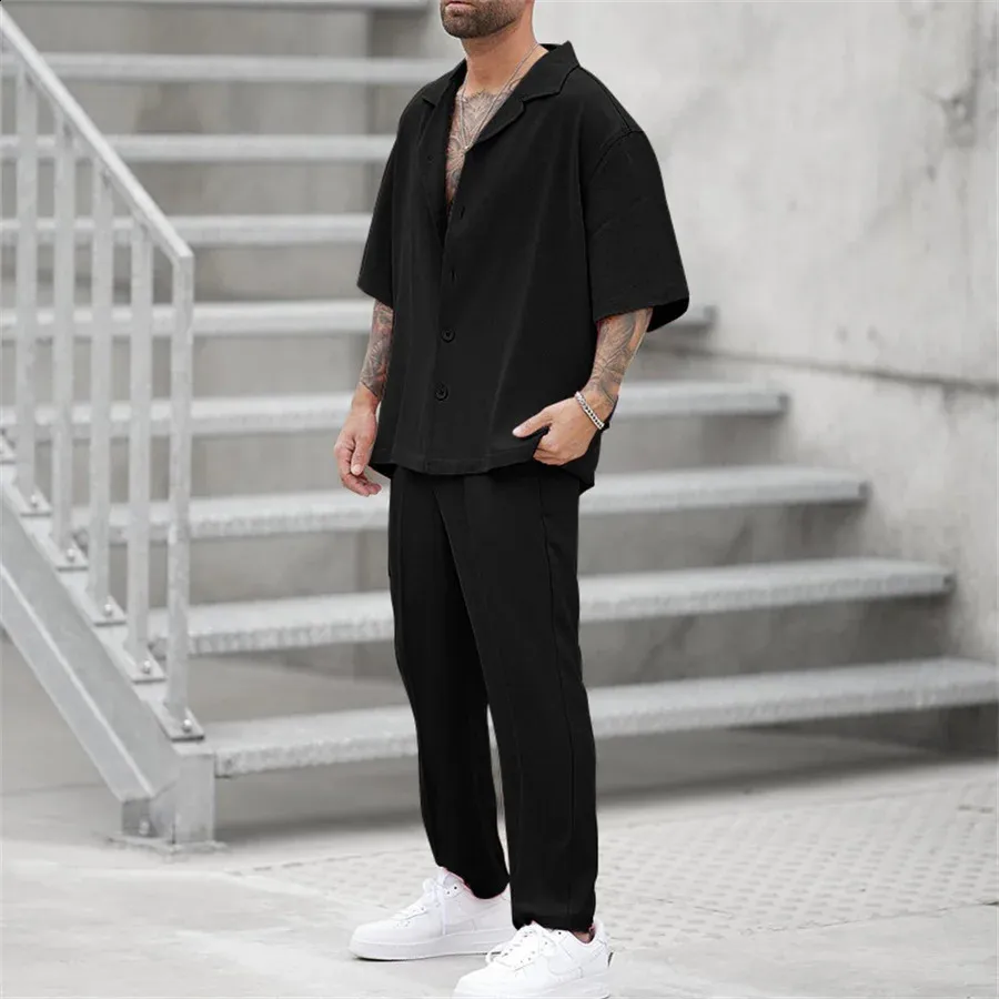 Men's Summer Short Sleeve Collared mens black cargo