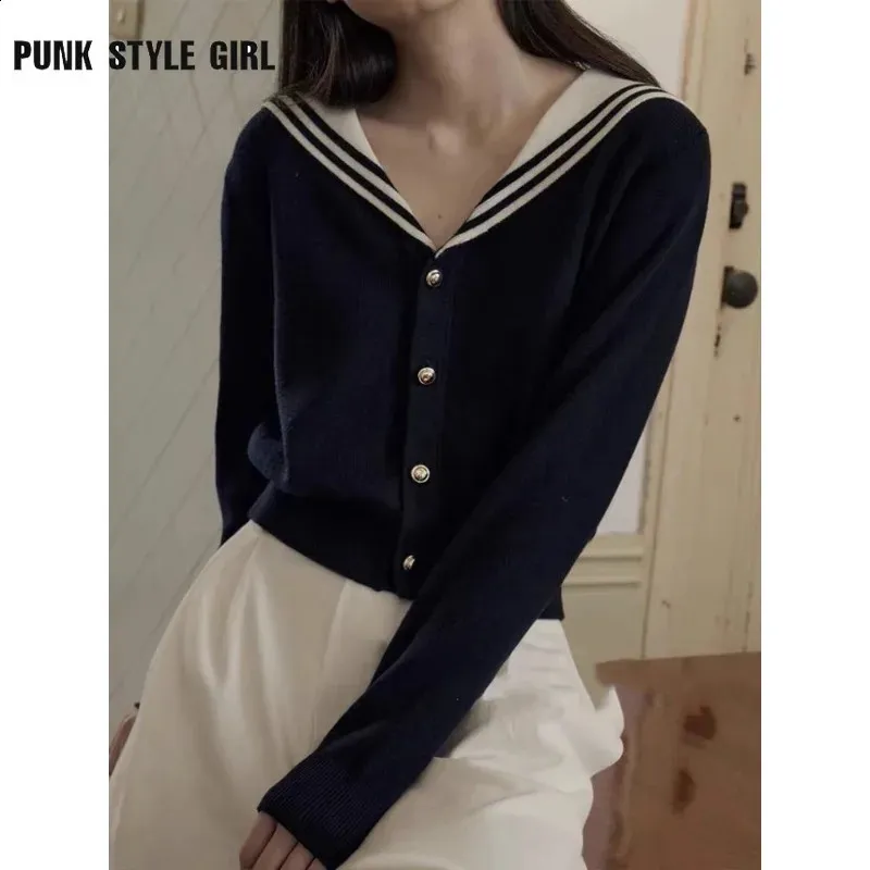 Sailor Collar Fashion Cardigan Womens Spring Knit Sweater, Korean