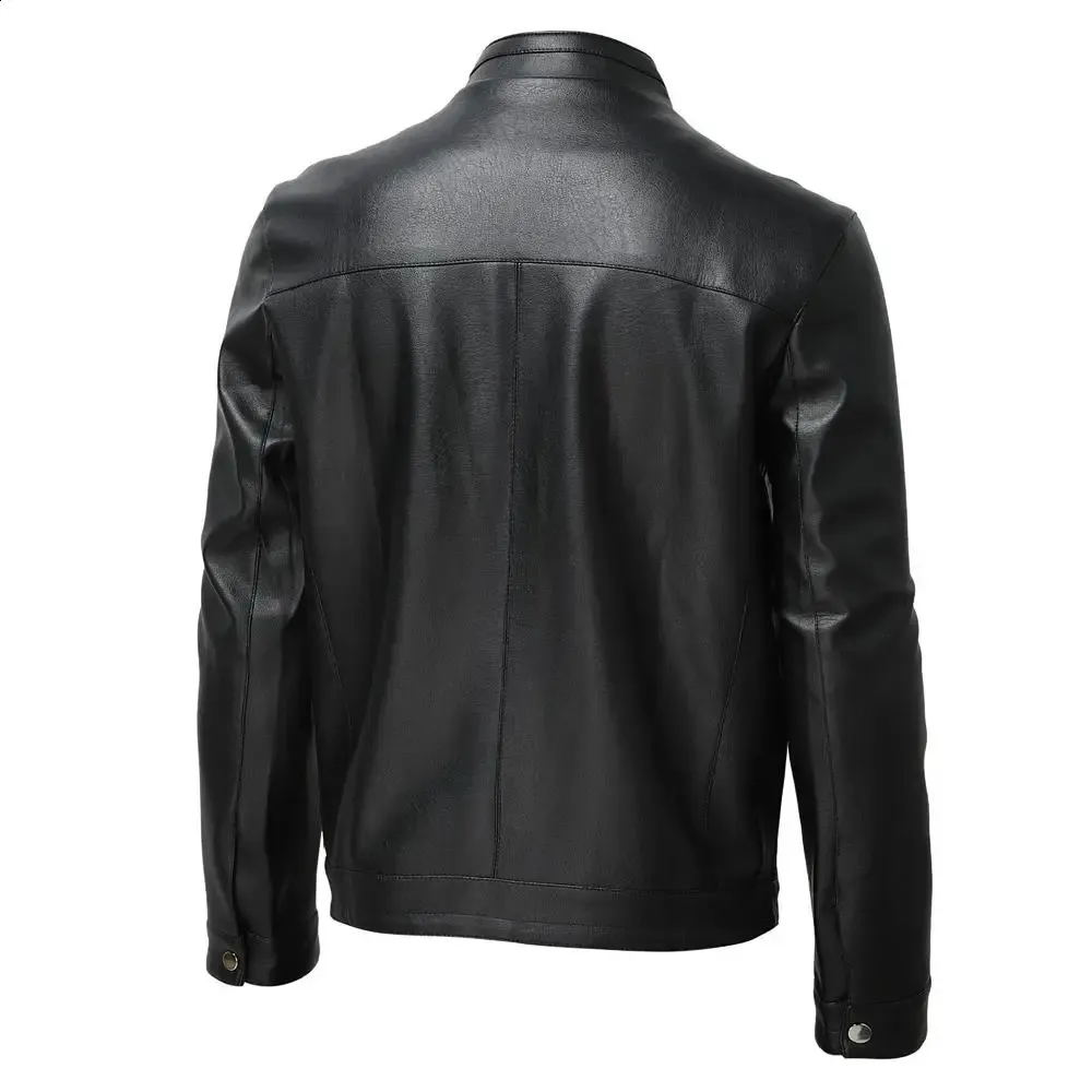 soerte カバーオール Stand collar leather Mens Leather Motorcycle Jacket Stand Collar Slim Fit Zip