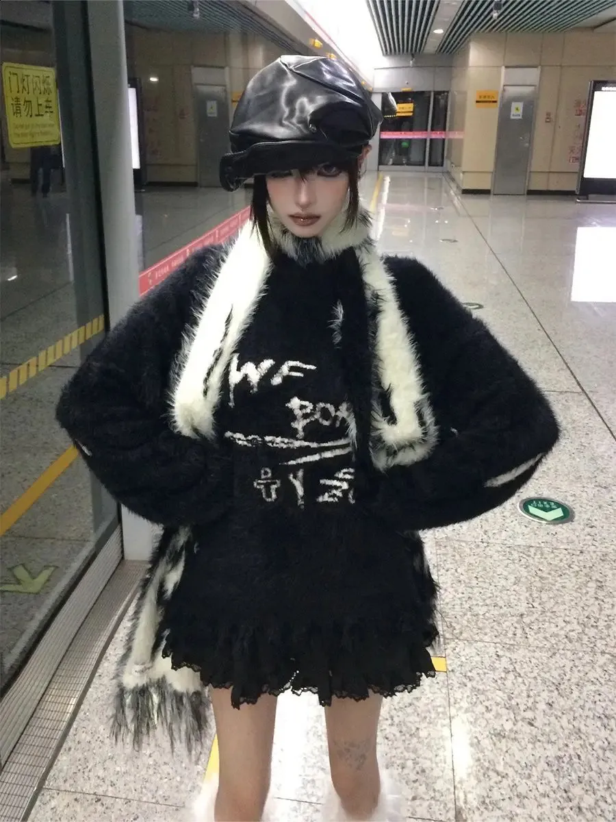 Deeptown Y2k Gothic Black Women Sweater Japanese Harajuku Fashion