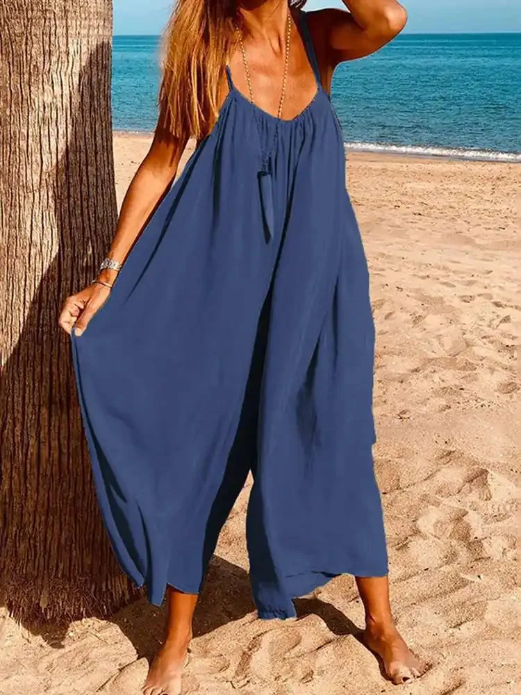 Jumpsuit Femme Combinaison Yoga Imprimée Florale - Salopette Jambes Larges Sans Manches Chic Pour Soirée Et Quotidien