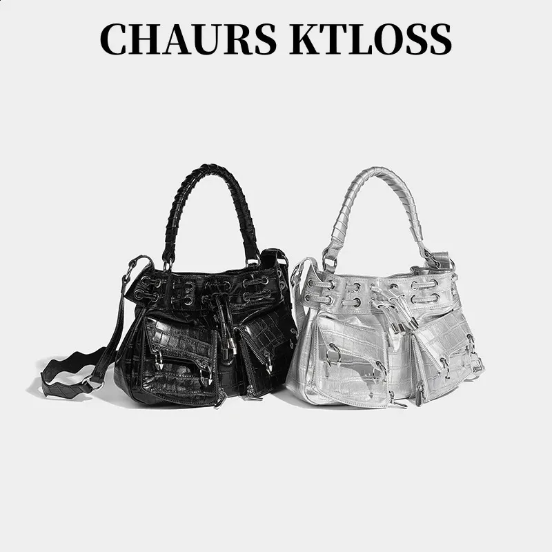 限定価格⭐︎archive leather city bag grunge y2k JIAERDI Y2k Grunge Sier Handbag Women Vintage Pockets Chic