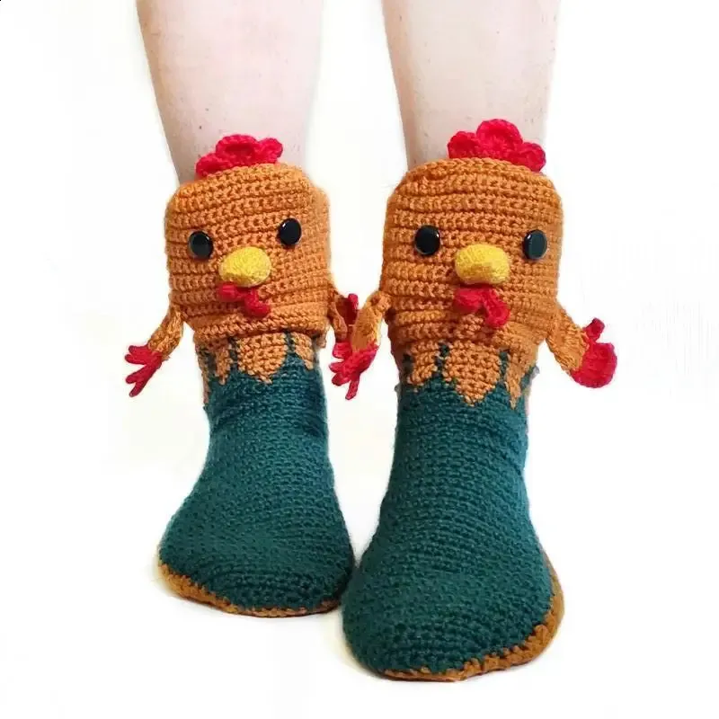 3D-Tiersocken Handgehäkelt – Warme Winter-Socken Mit Krokodil, Hai & Faultier-Motiven