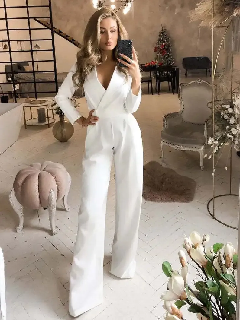 V Neck Women's Dressy Jumpsuits With Sleeves Gaecuw Dressy