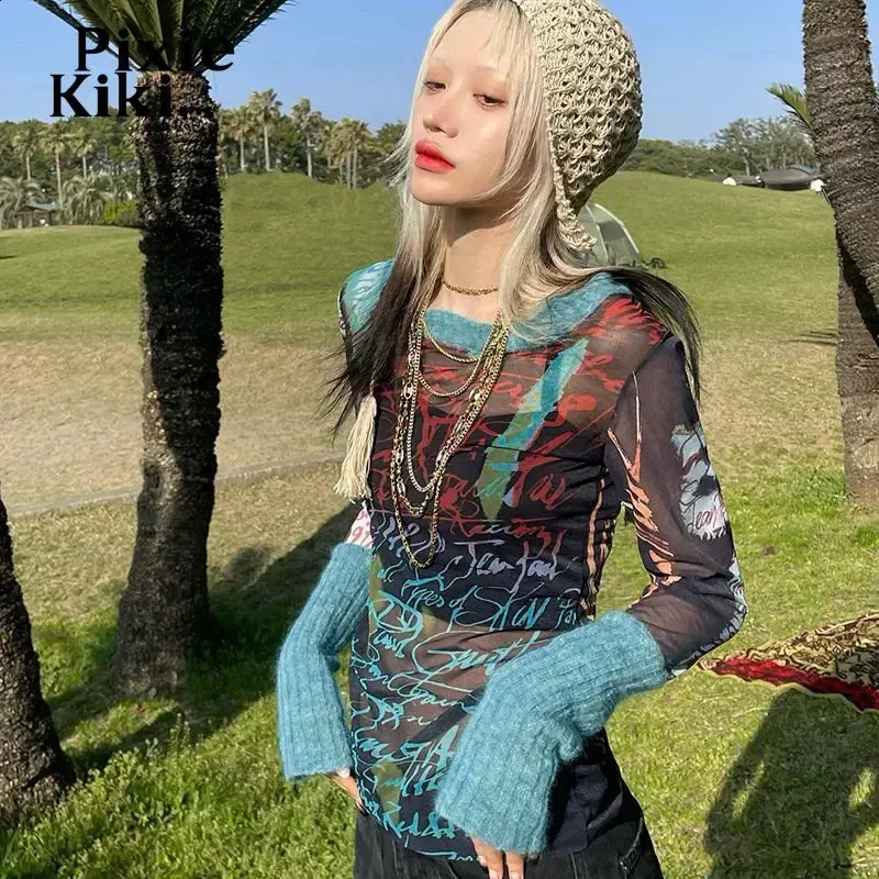 トップス NOSTALGIC PATCHWORK SEE-THROUGH TOPS Nostalgic patchwork see-through tops (high neck)