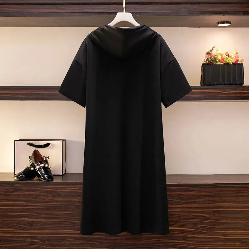 Plus Size Hooded T-Shirt dress - Loose Fit, Short-Sleeved, Summer Blocking, 150Kg, Black - Available in 6XL to 10XL (240813) Plus Size Hooded T-Shirt dress - Loose Fit, Short-Sleeved, Summer Blocking, 150Kg, Black - Available in 6XL to 10XL (240813)