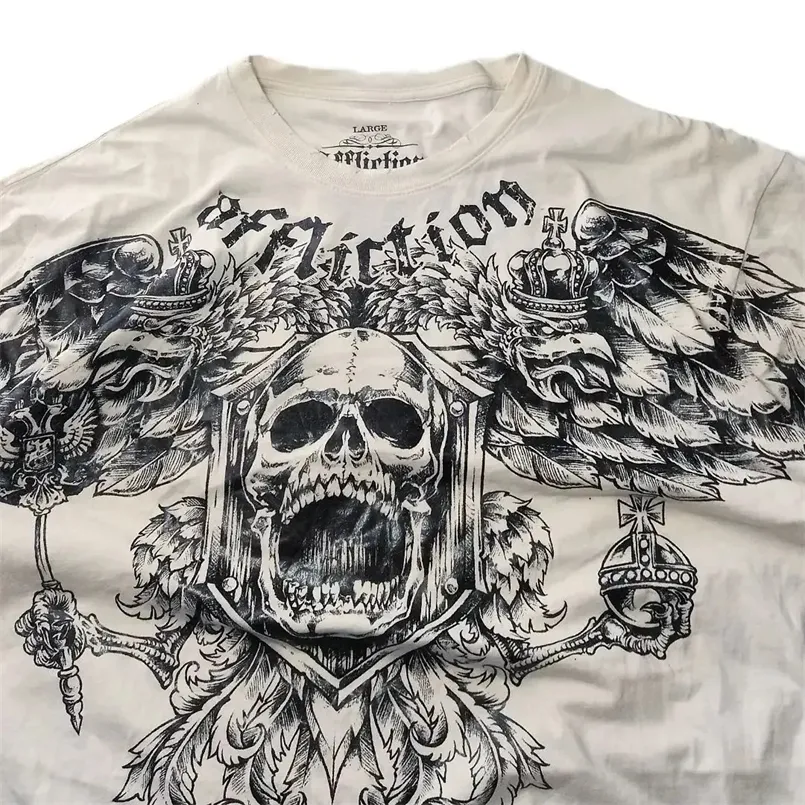 Y2K Harajuku Retro Hip-Hop Skull Pattern Oversized Acetate T-Shirt