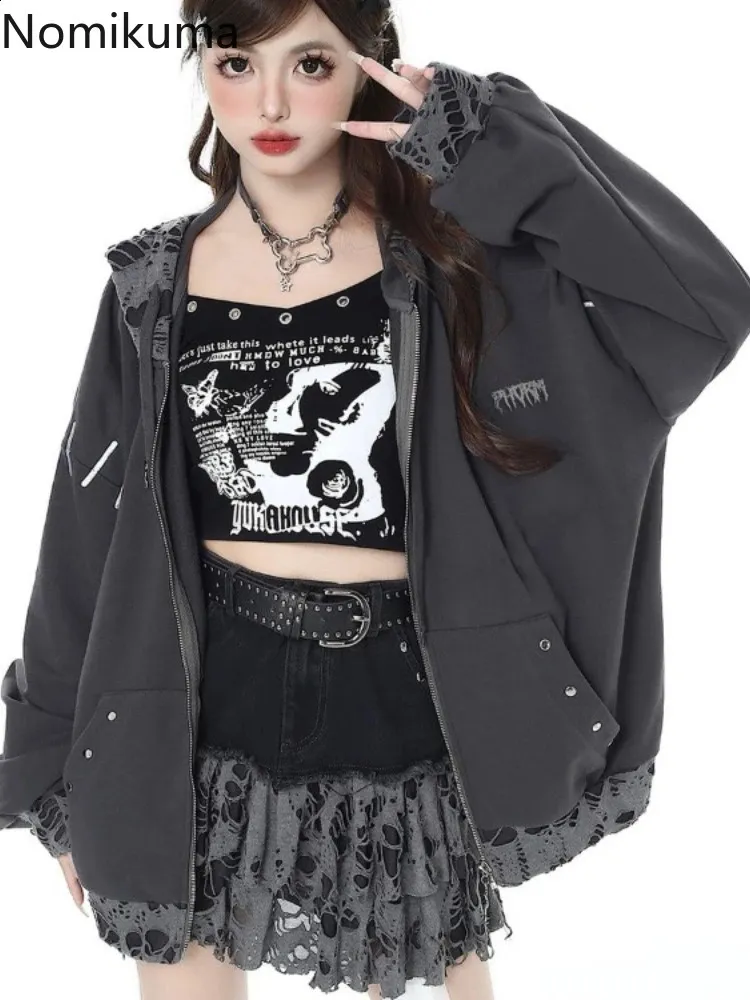 Oversized Zip Up Hooded Sweatshirt: Japanese Y2k Fashion, Shop Now