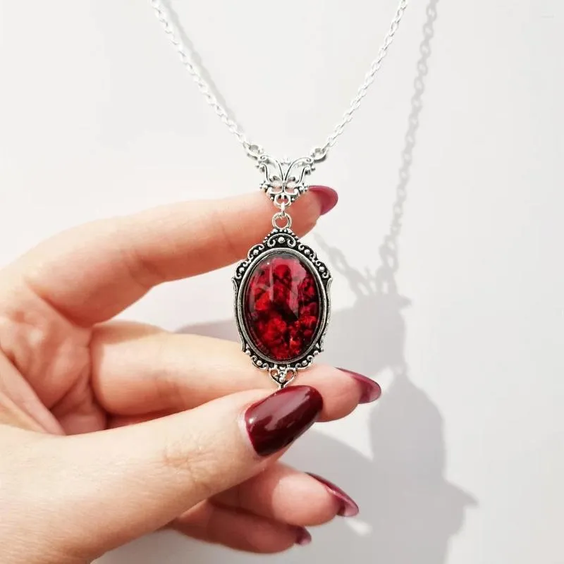 Vintage Gothic Blood Red Zircon Ruby Pendant Necklace For