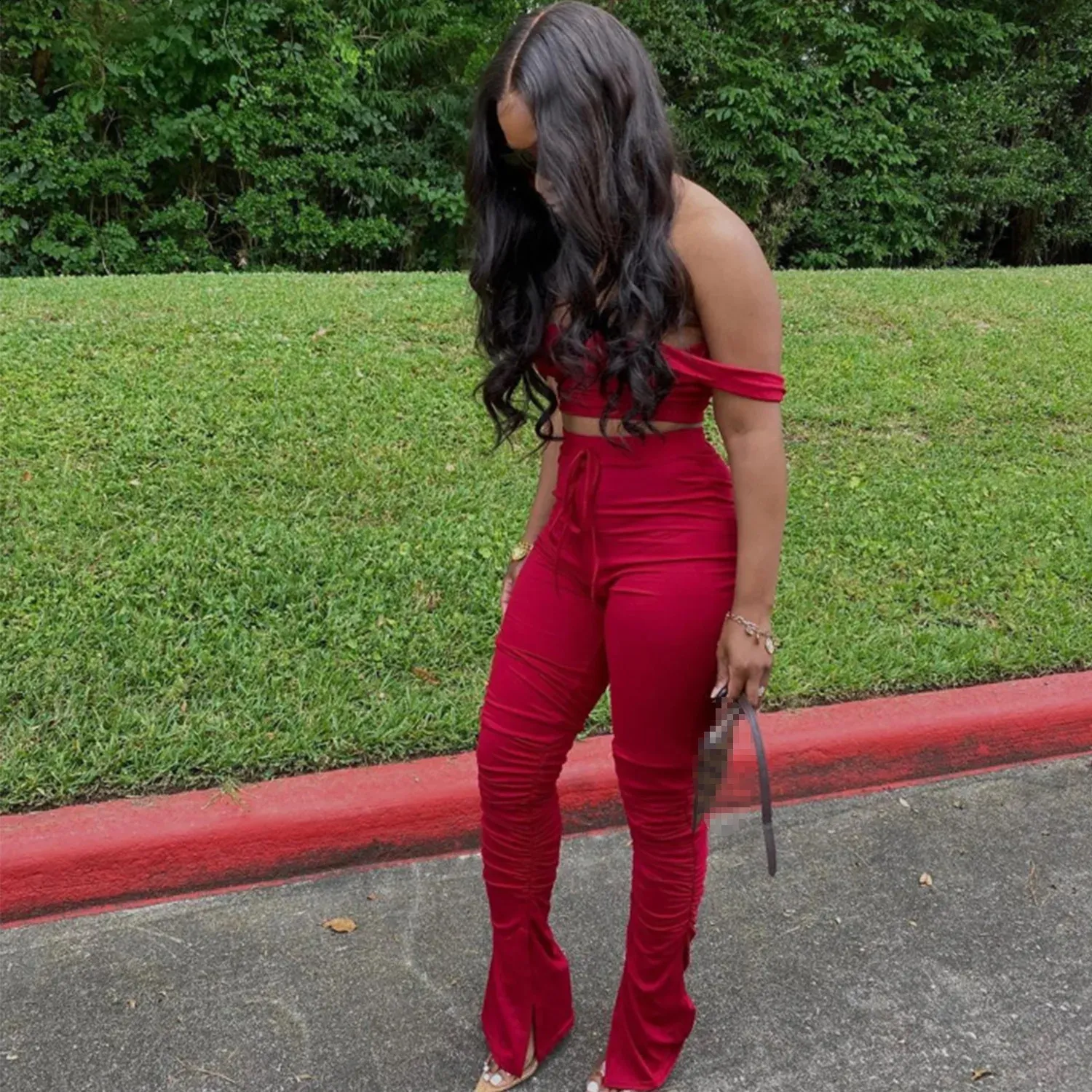 Women\u0026#039;s Two-Piece Tracked coord set women: Cropped Pants and Leggings  240813