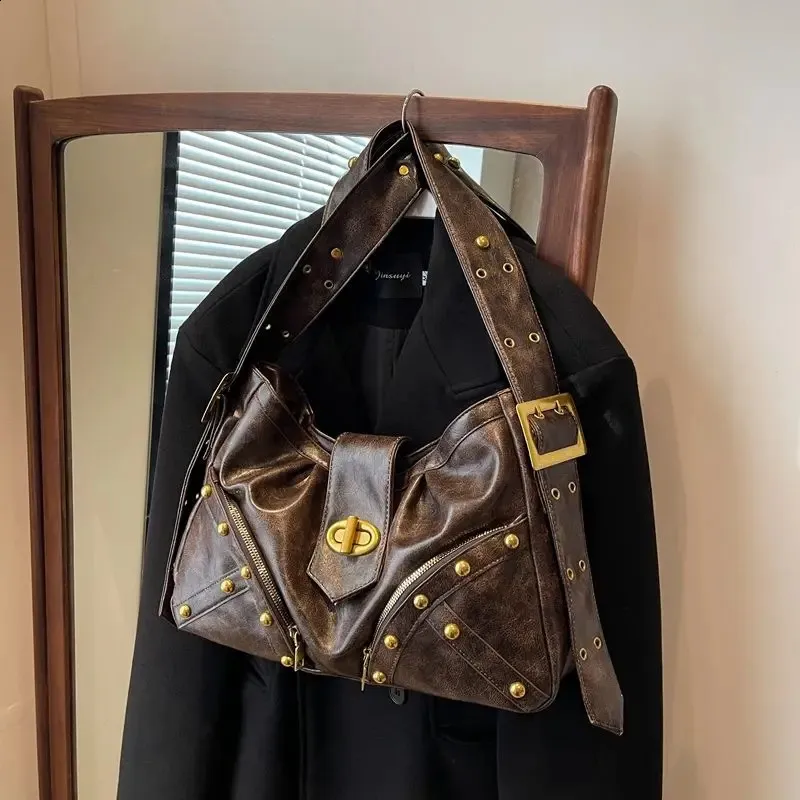 Vintage Rivet Coffee Shoulder Bag For Women Y2K Grunge Large Capacity Tote With Moto Biker Style Chic Vintage Handbags By JIAERDI 240813 From Annides, $34.4 | DHgate.Com Vintage Rivet Coffee Shoulder Bag For Women Y2K Grunge Large Capacity Tote With Moto Biker Style Chic Vintage Handbags By JIAERDI 240813 From Annides, $34.4 | DHgate.Com