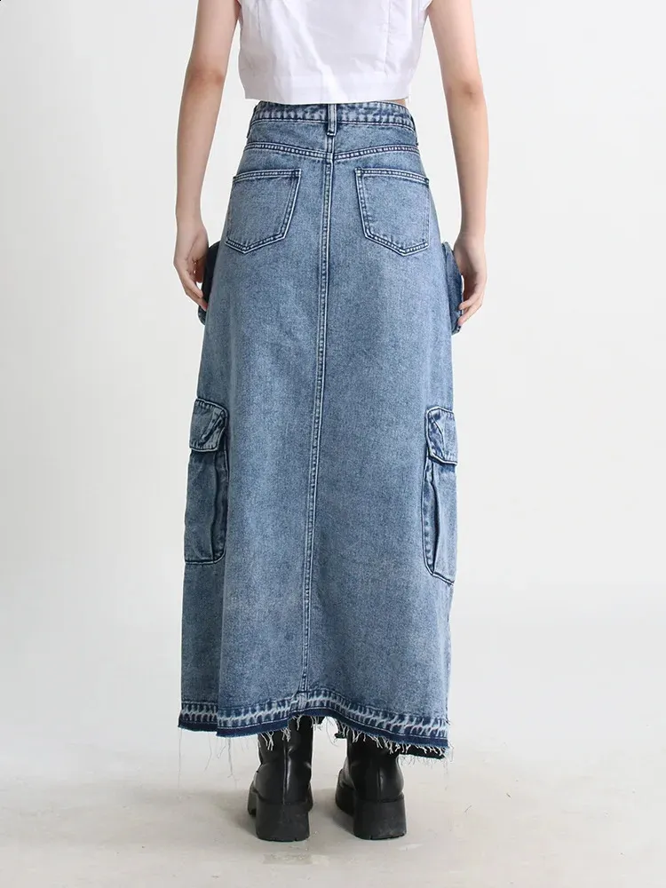 High Waist Denim Skirt with Side Slits - Patchwork Jean