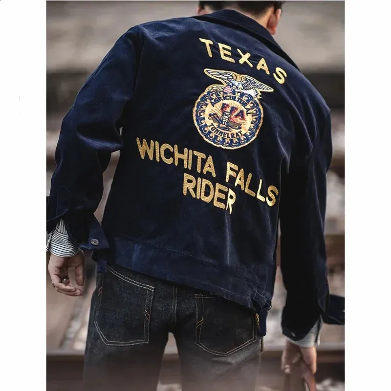 FFA ジャケット Vintage FFA Work Jacket Mens Retro Corduroy Embroidered