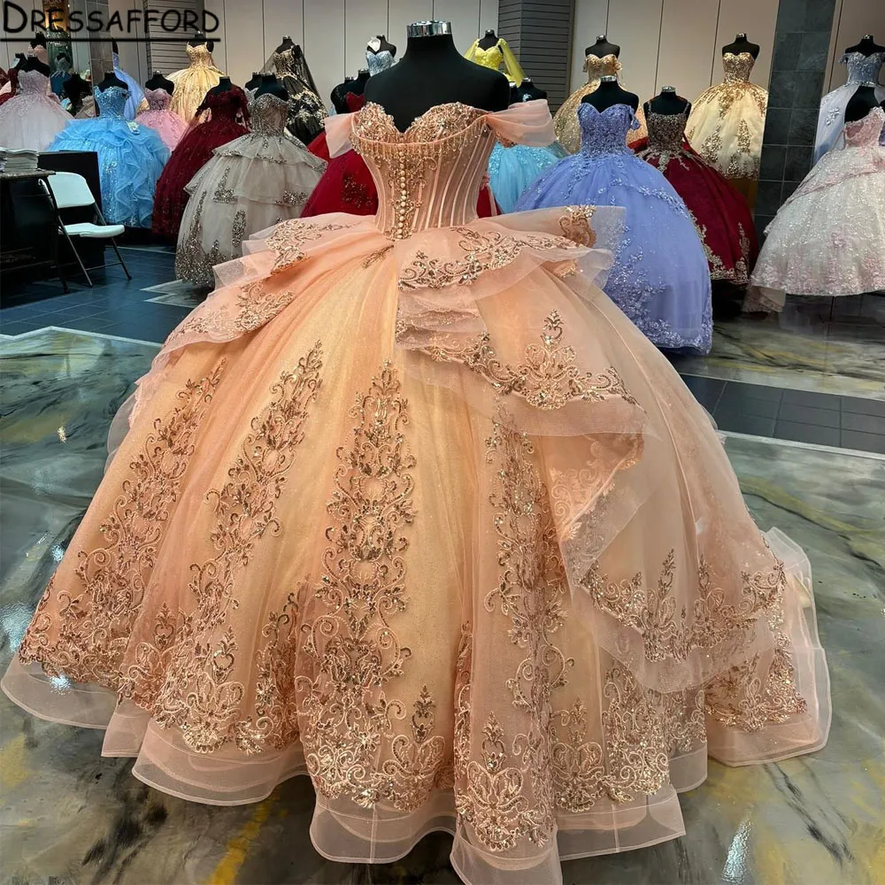 Rose Gold Quinceanera Dress: Beaded Off-Shoulder Ball Gown. Shop Now! from  Dhgate Quinceanera Dresses - price 501.51