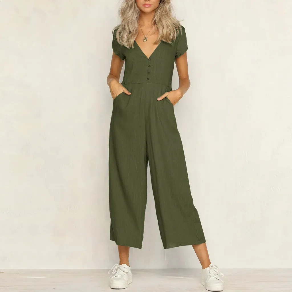 Simple Outfit Linen V Neck Jumpsuit Save Big On Bulk Women's Short