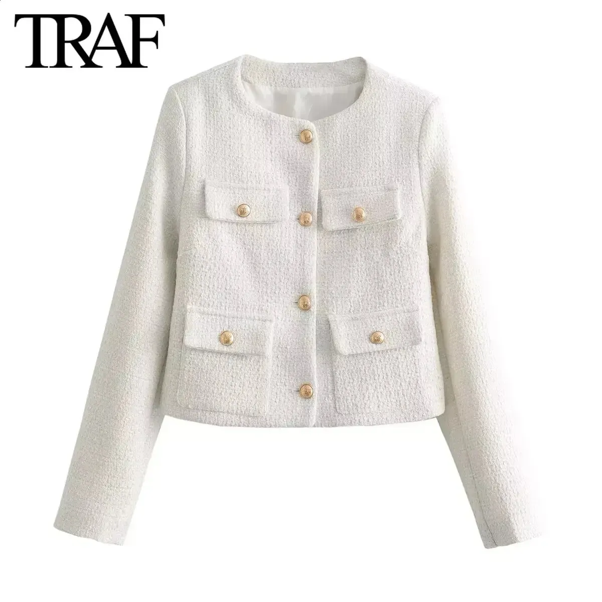 Chic Tweed Jacket - Womens Spring Fashion, Single-Breasted