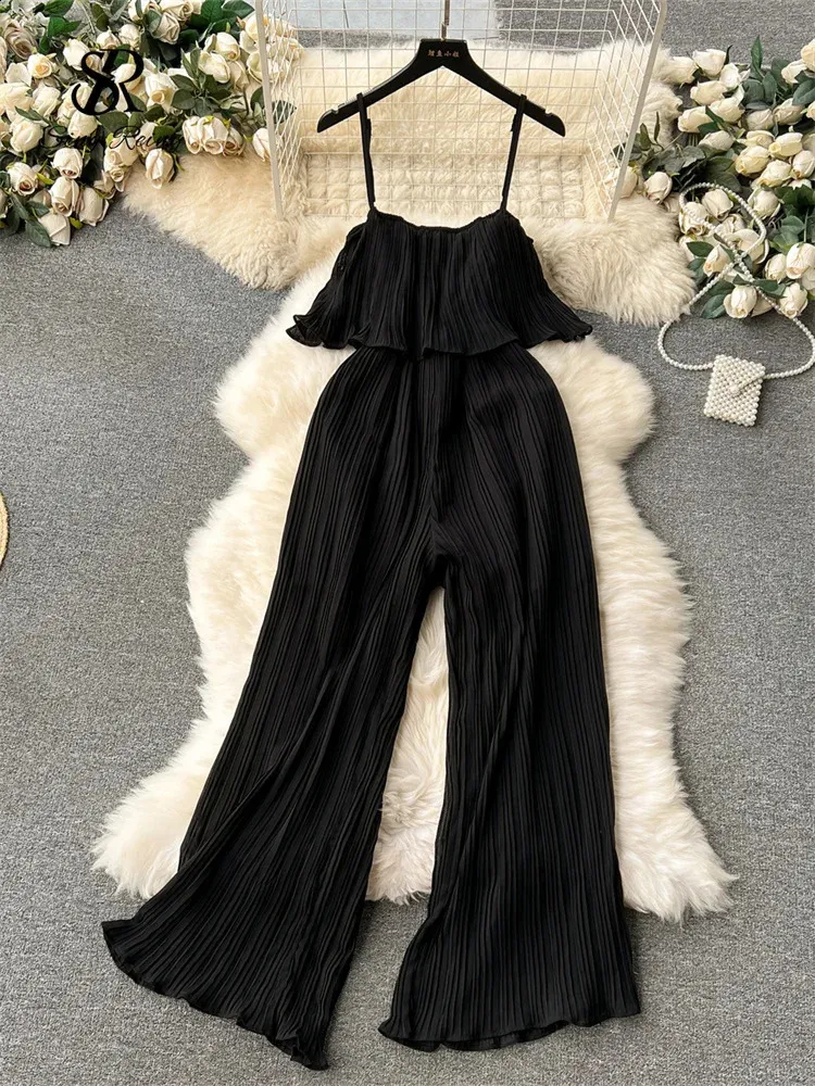 SHEIN Tall Women Solid Color Loose One-Piece Summer Beach Jumpsuit With