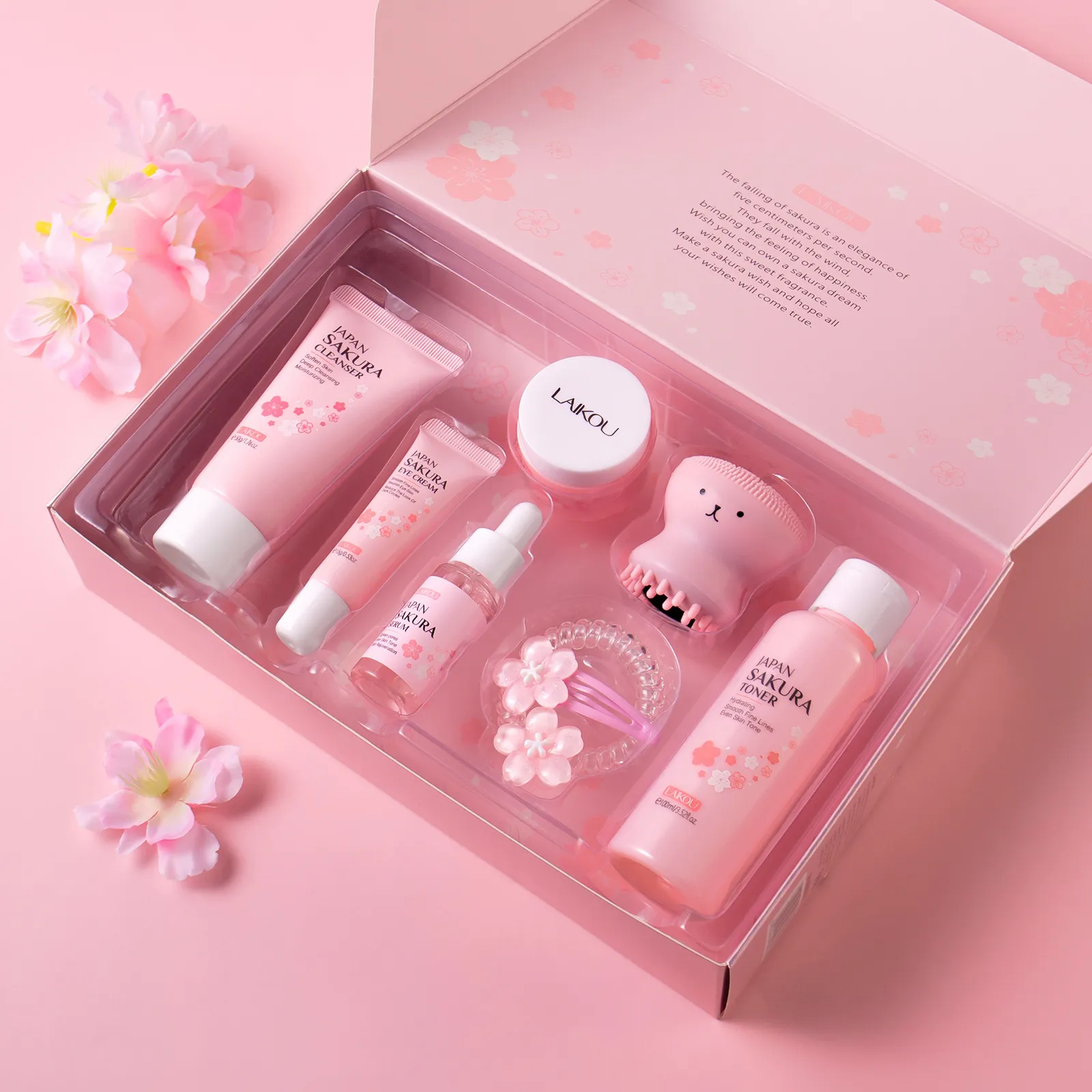 Japan Sakura Skincare Set: Facial Kit With Cleanser, Toner