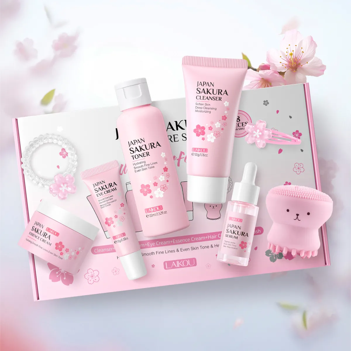 Japan Sakura Skincare Set: Facial Kit With Cleanser, Toner, Lotion
