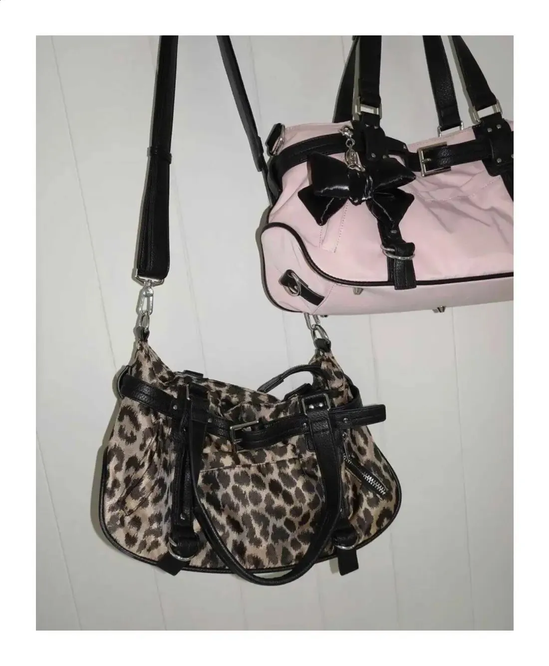 【suzen】Shinjuku y2k Leopard Big Bag Harajuku Purses Leopard Print Nylon Shoulder Bag