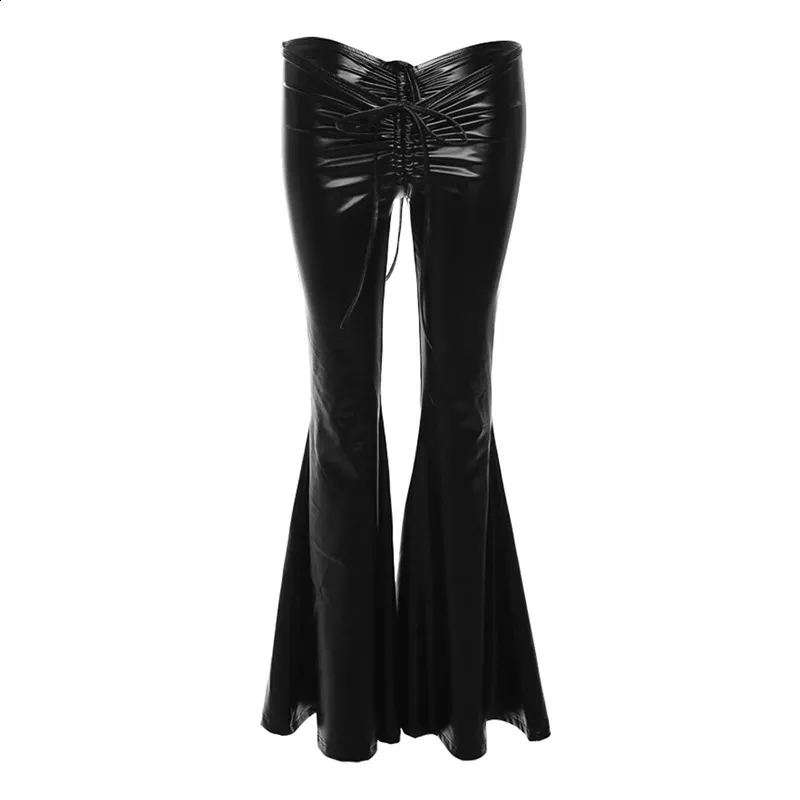 パンツ Hippie leather bellbottom Womens Sexy PU Leather Bell Bottom Pants Slim Fit, Low Waist
