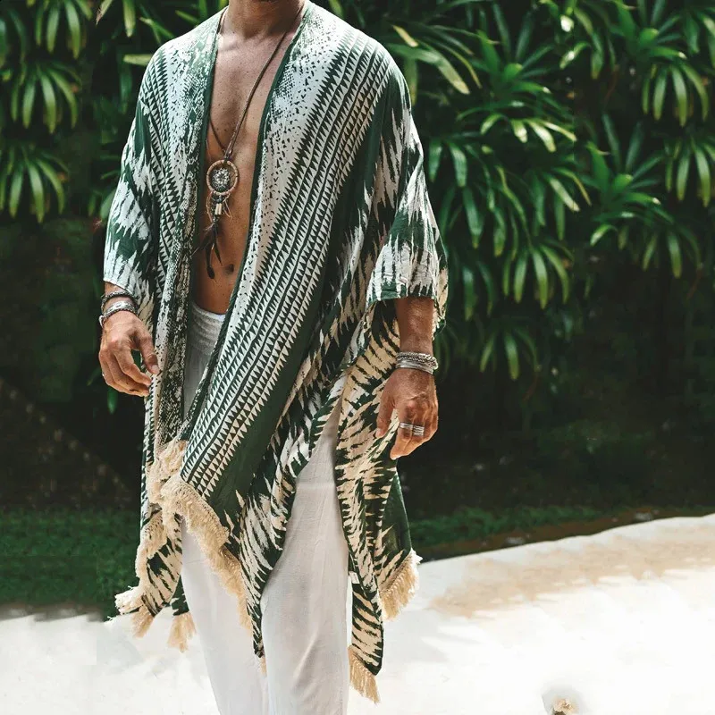 Save Big on Bulk Beach Cover Up Shawl Men's Beach Style Linen Blend Shawl  Lightweight Summer Beach Cover Up Top Half Sleeve Pattern Print Beach Cloak 