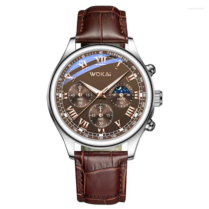 Wristwatches Design WOKAI Watch Men Fashion Casual Business Watches Leather  Band Quartz Reloj De Hombre Montre Homme