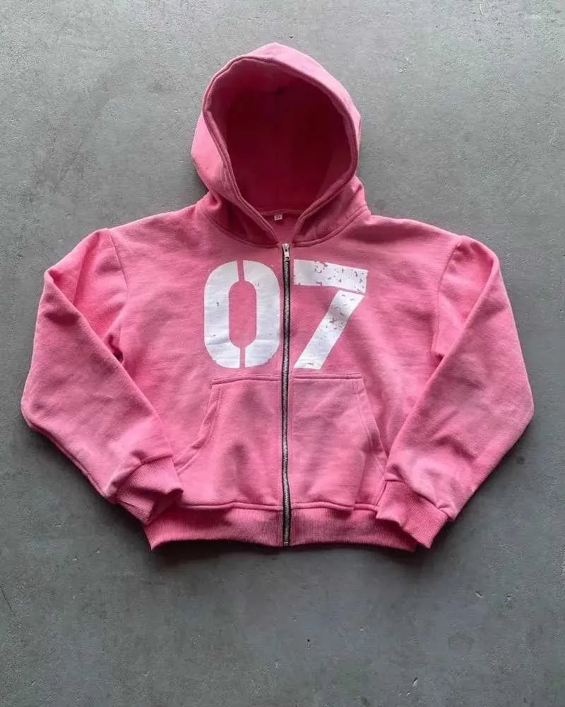Harajuku 07 Pink Hooded Jacket For Men Back To School Hip Harajuku 07 Pink Hooded Jacket For Men Back To School Hip