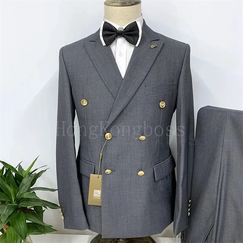 Mens Business Casual Suit: Slim Double Breasted Blazer