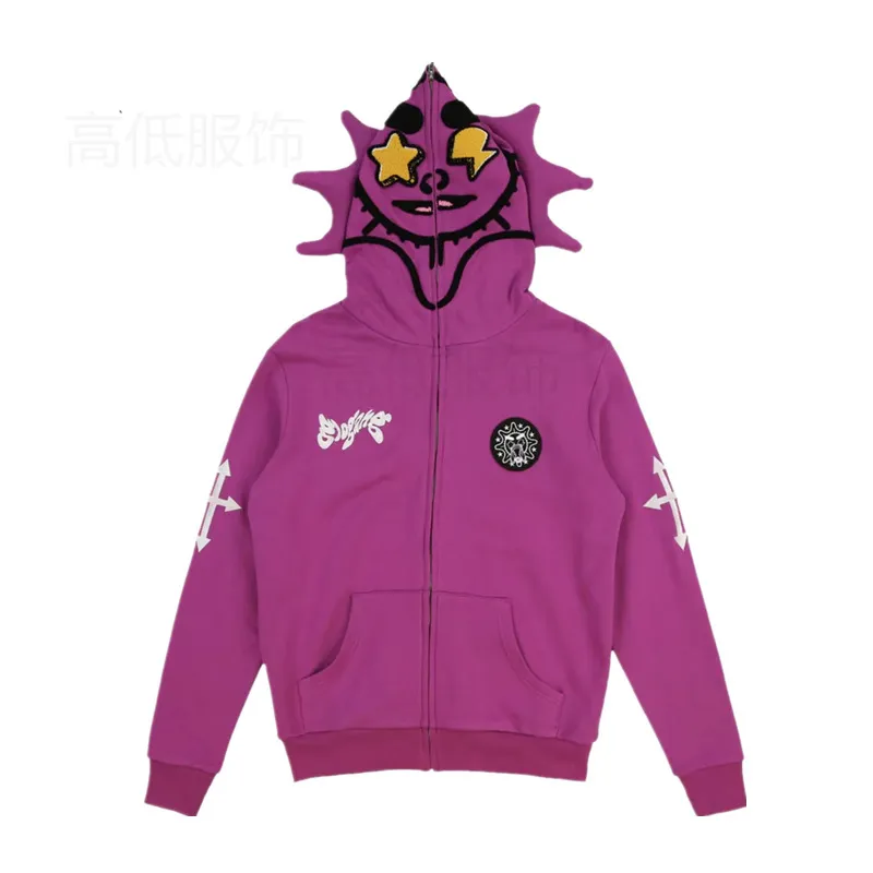 Mens Hoodies: Glo Gang The Glory Full Zip 3D Cartoon Skull