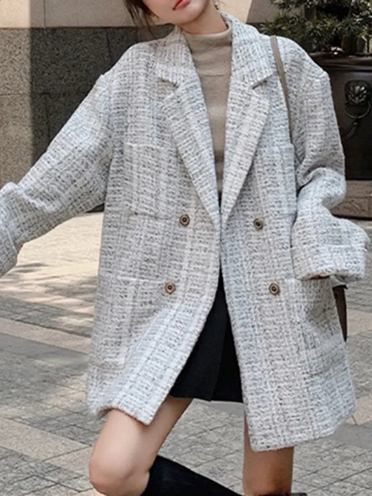 ジャケット・アウター Classic Long Tweed Jacket Ladies Tweed Jacket: Oversized Long Blazer, Elegant From