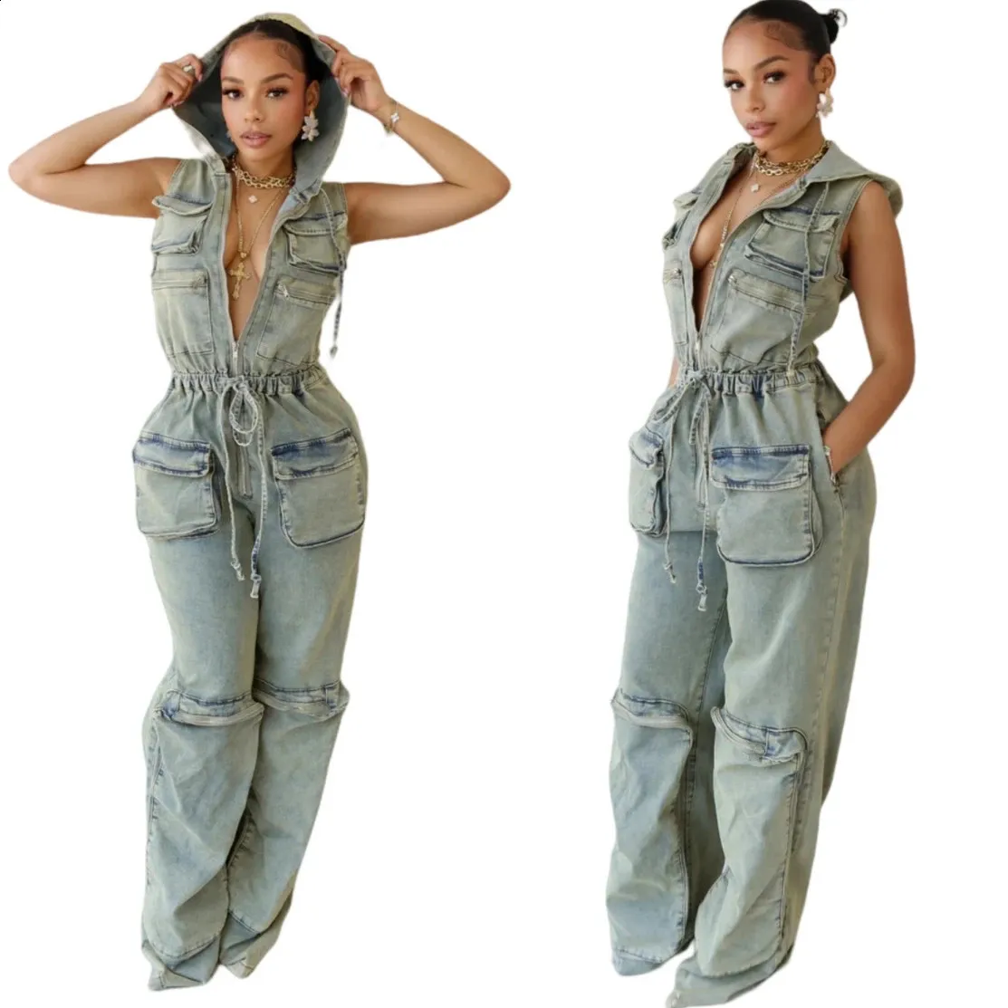 パンツ Vintage overalls Mens Vintage Denim Overalls Wide-leg Pants Hip Hop