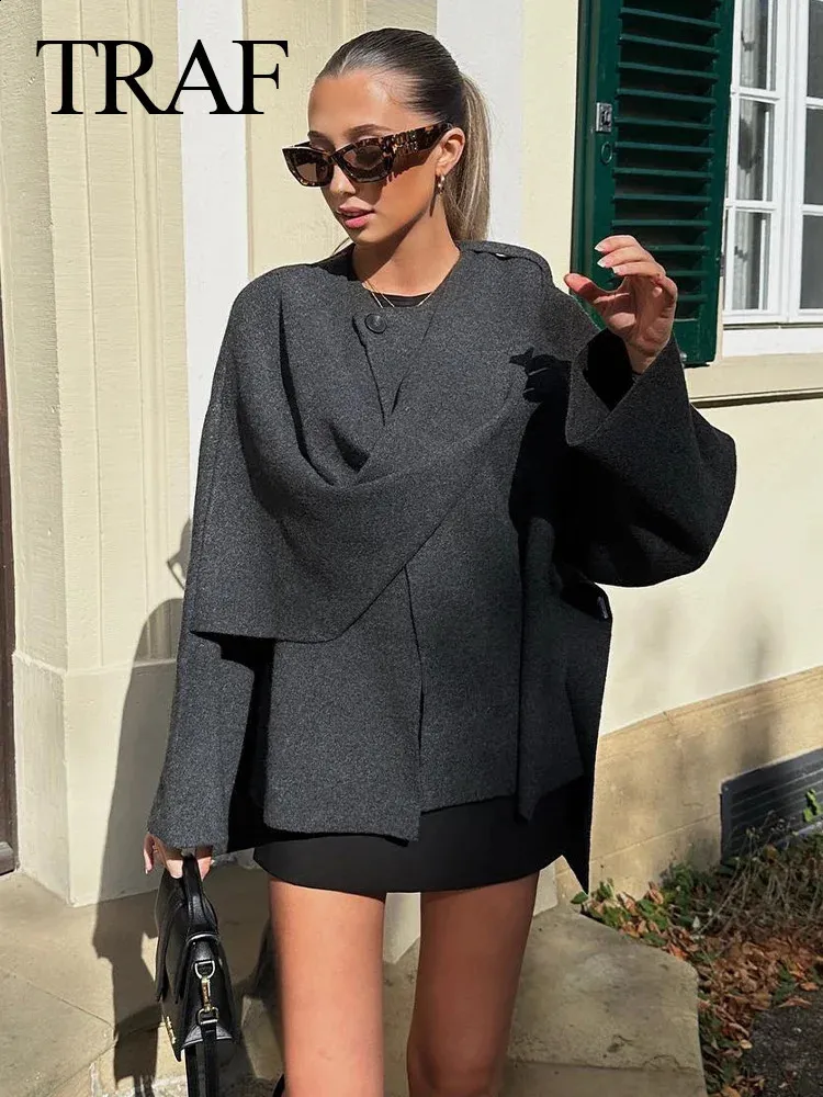 Lenço De Malha Com Mangas Casaco De Inverno Assimétrico, Jaqueta