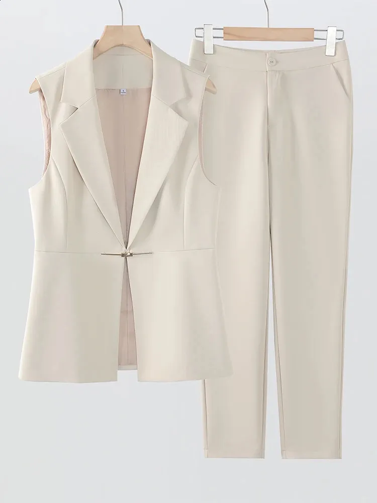 Tailleur Pantalon Femme Chic - Ensemble Gilet Sans Manches Et Pantalon Baggy Grande Taille