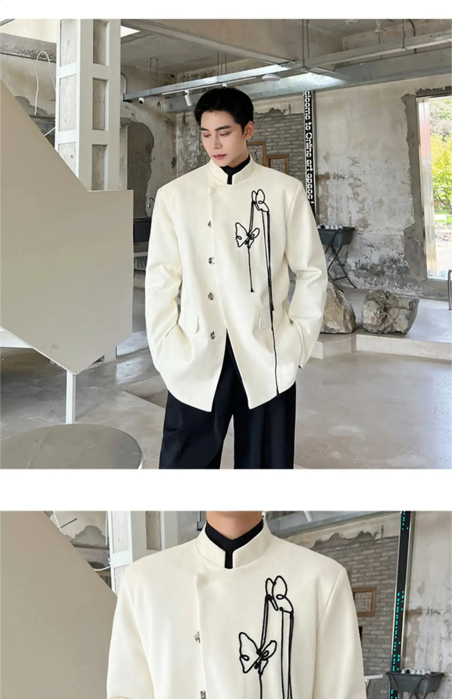 Embroidered Mandarin Collar Jacket - Vintage Chinese Style