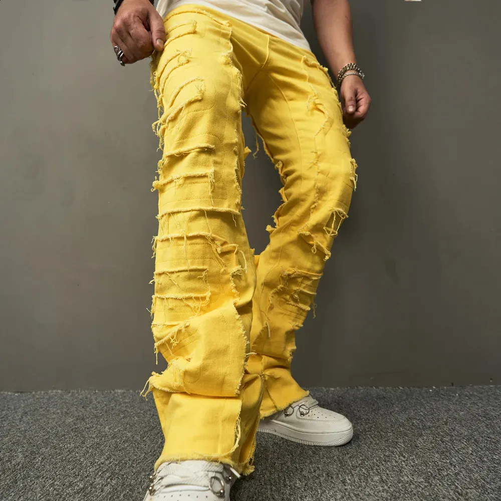 Loose Fit Men's Hip Hop Jeans: Trendy Spliced Denim Pants Shop Now!