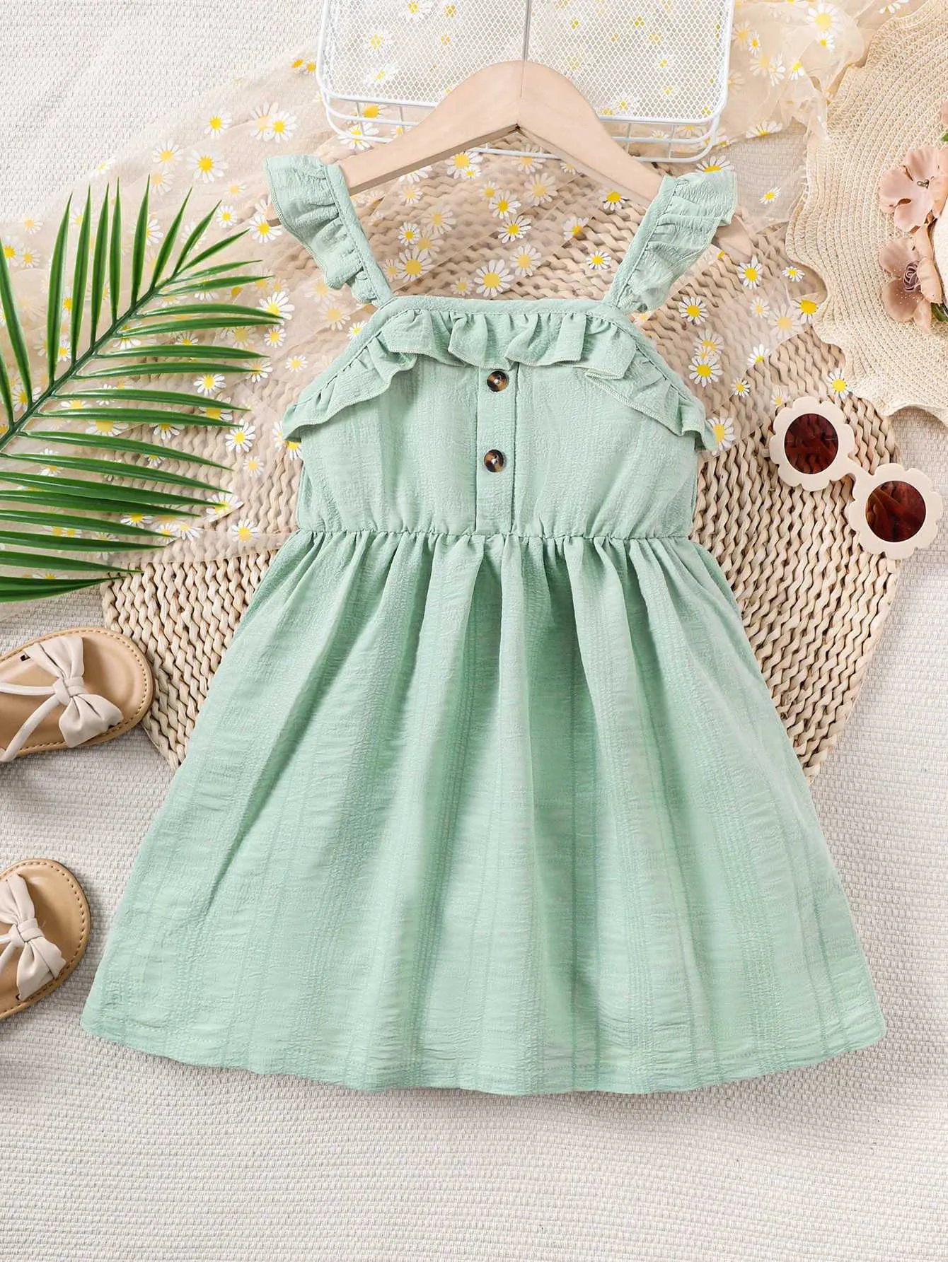 Summer Child Girls Princess Dress Ruffle Solid Color Fly Sleeve Sling Dress  Casual Fit 4-7 Years from Dhgate Girls Dresses - price 10.78