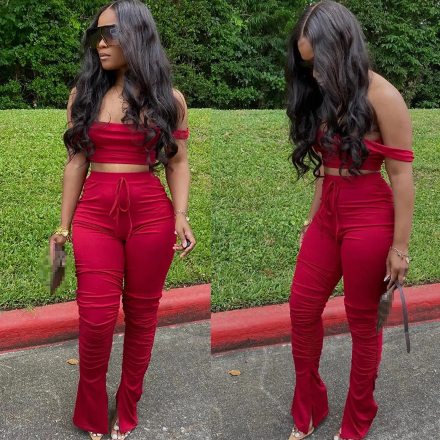 Save Big on Bulk Two Piece Stacked Pants Set Stylish Women's Two Piece Pant  Set Cropped Top With Stacked Leggings Outfit For Women, Lightweight Daily  ...