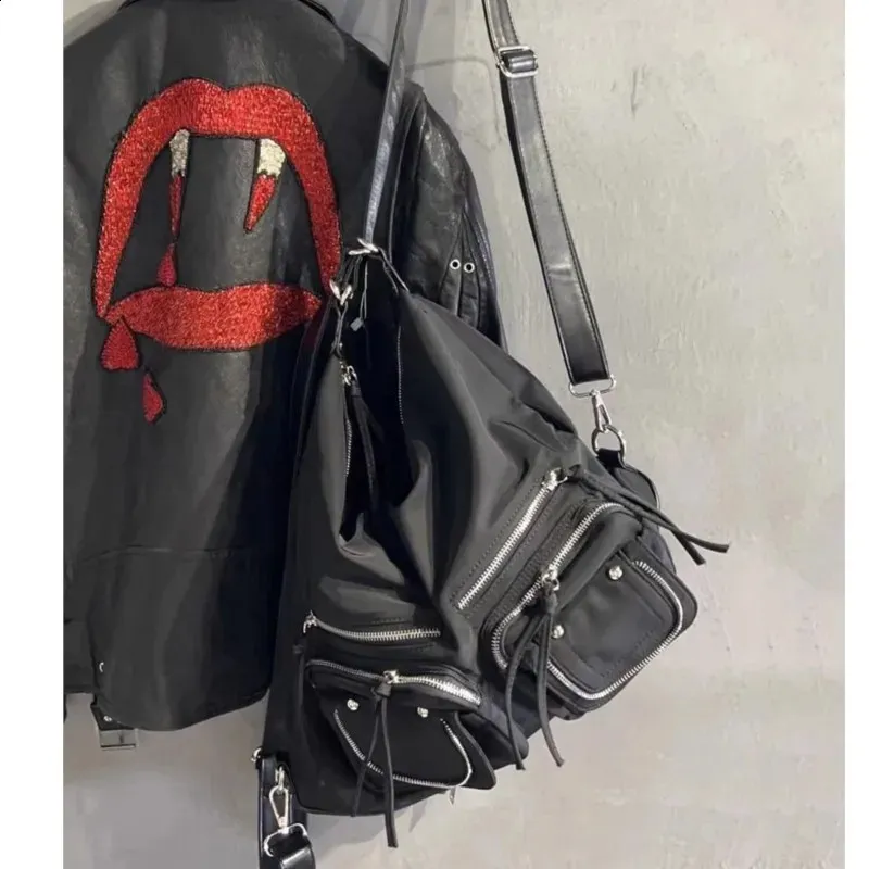 JIAERDI Vintage Black Y2k Backpack Women High Street Pocket Chic Casual Mochila Ladies Moto Biker Large Capacity Shoulder Bags 240813