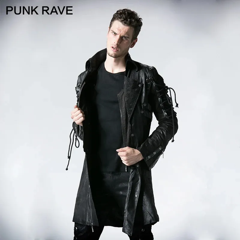 Premium Quality Unisex Gothic Long Coat: Western PU Leather, Slit