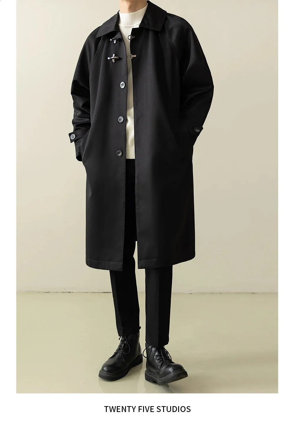 Vintage Japanese Korean Fashion Men's Mid-Length trench Vintage Japanese Korean Fashion Men's Mid-Length trench
