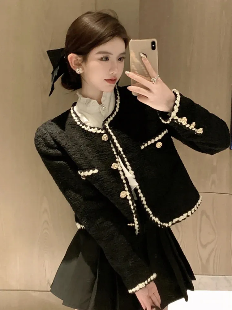 DHgate Womens Sweet Tweed Jacket Elegant Buttoned Cropped Coat for Any Occasion Apparel