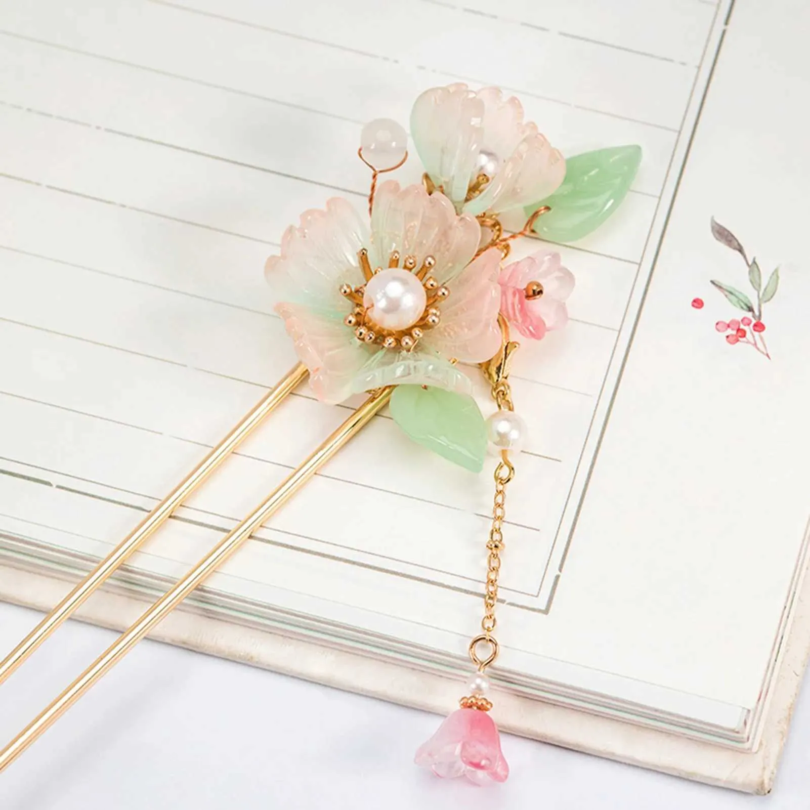 Pink and Gold Chinese Hair Stick Amazon.com : Chinese Hair Stick Retro Tassel Hair Stick  main image 3